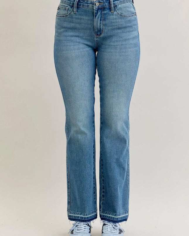 Judy Blue Full Size Mid Rise Slim Bootcut Tummy Control Release Hem Jeans Plus Size - Sleekdenim.com