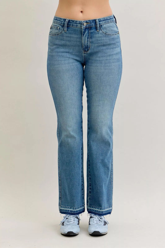 Judy Blue Full Size Mid Rise Slim Bootcut Tummy Control Release Hem Jeans Plus Size - Sleekdenim.com