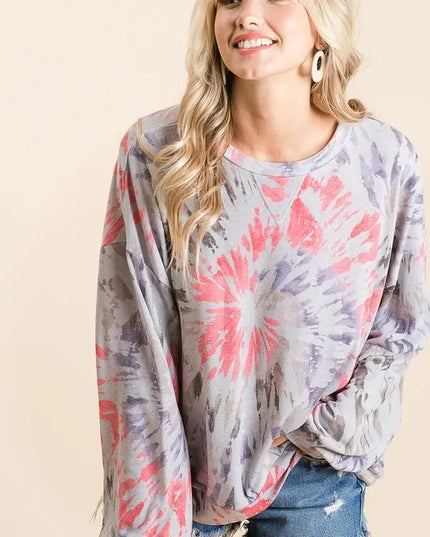 BiBi Tie Dye Print Terry Pull Over - Sleekdenim.com
