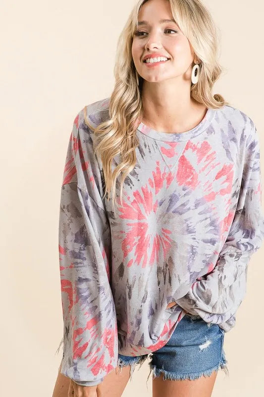 BiBi Tie Dye Print Terry Pull Over - Sleekdenim.com