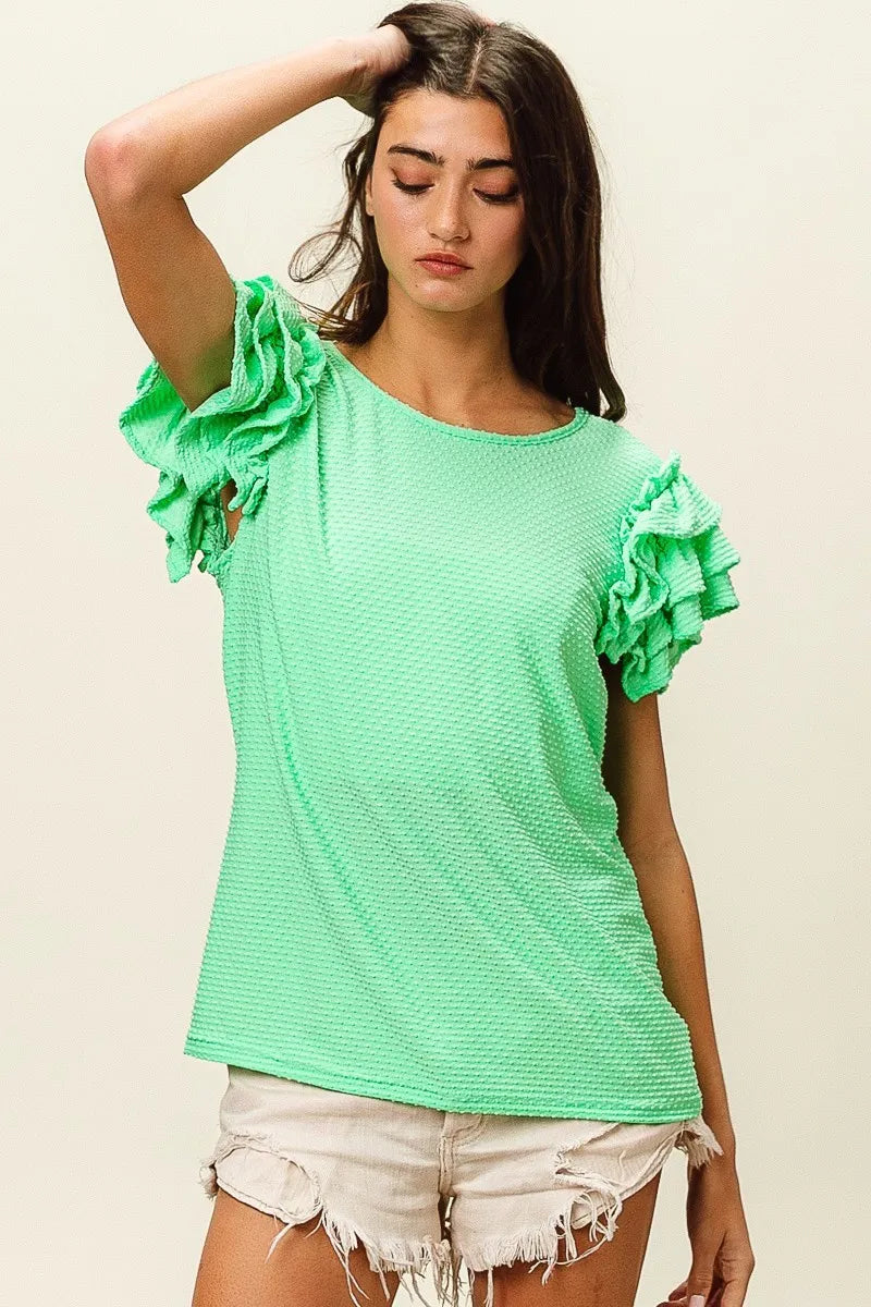 BiBi Birdseye Texture Layered Ruffle Top - Sleekdenim.com