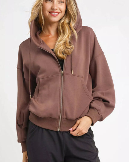 Umgee Zip-Up Fleece Hooded Jacket - Sleekdenim.com