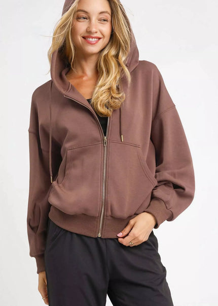 Umgee Zip-Up Fleece Hooded Jacket - Sleekdenim.com
