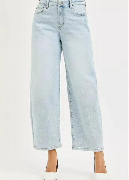 RISEN High Rise Crop Barrel Jeans - Sleekdenim.com