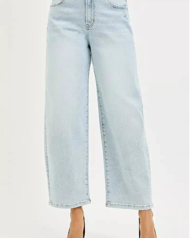RISEN High Rise Crop Barrel Jeans - Sleekdenim.com