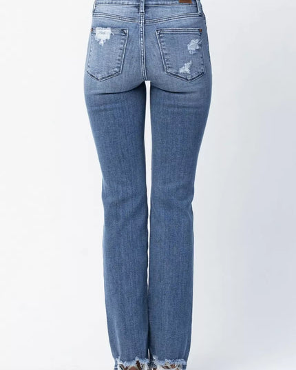 Judy Blue Full Size Mid Rise Destroy Straight Jeans Plus Size - Sleekdenim.com