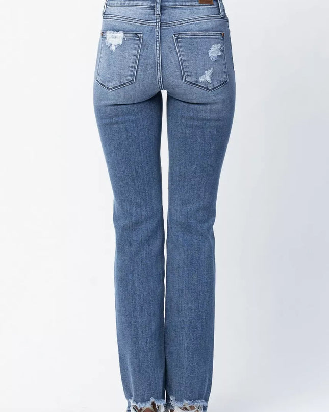 Judy Blue Full Size Mid Rise Destroy Straight Jeans Plus Size - Sleekdenim.com