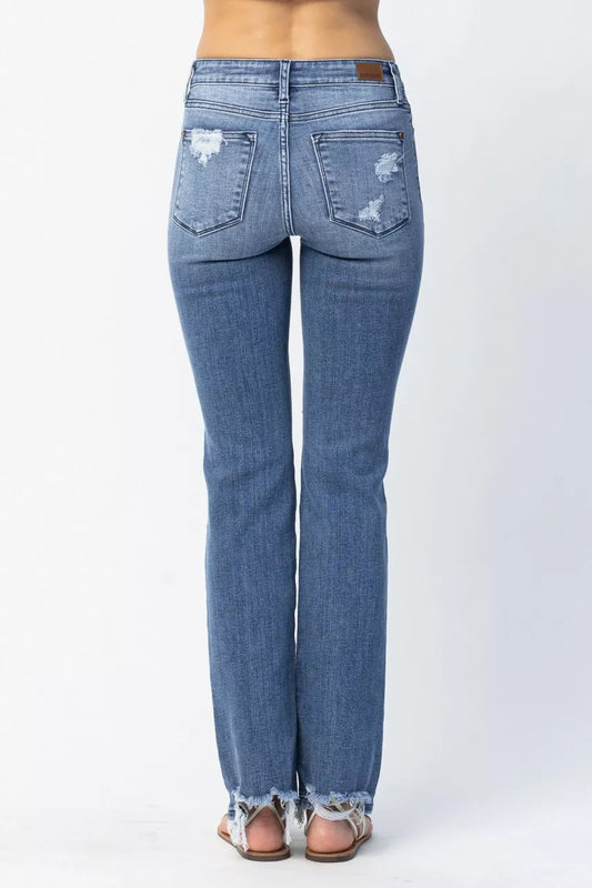 Judy Blue Full Size Mid Rise Destroy Straight Jeans Plus Size - Sleekdenim.com
