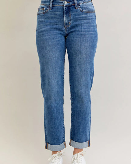 Judy Blue Full Size Mid Rise BF Classic Cuffed Jeans Plus Size - Sleekdenim.com