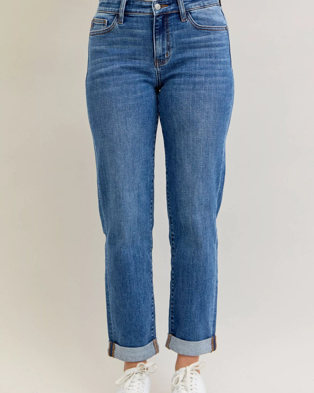 Judy Blue Full Size Mid Rise BF Classic Cuffed Jeans Plus Size - Sleekdenim.com
