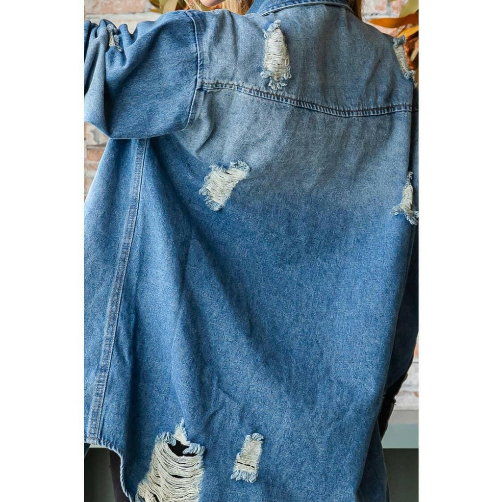 Distressed Denim Shirts Jacket: Medium Wash | Sleekdenim.com