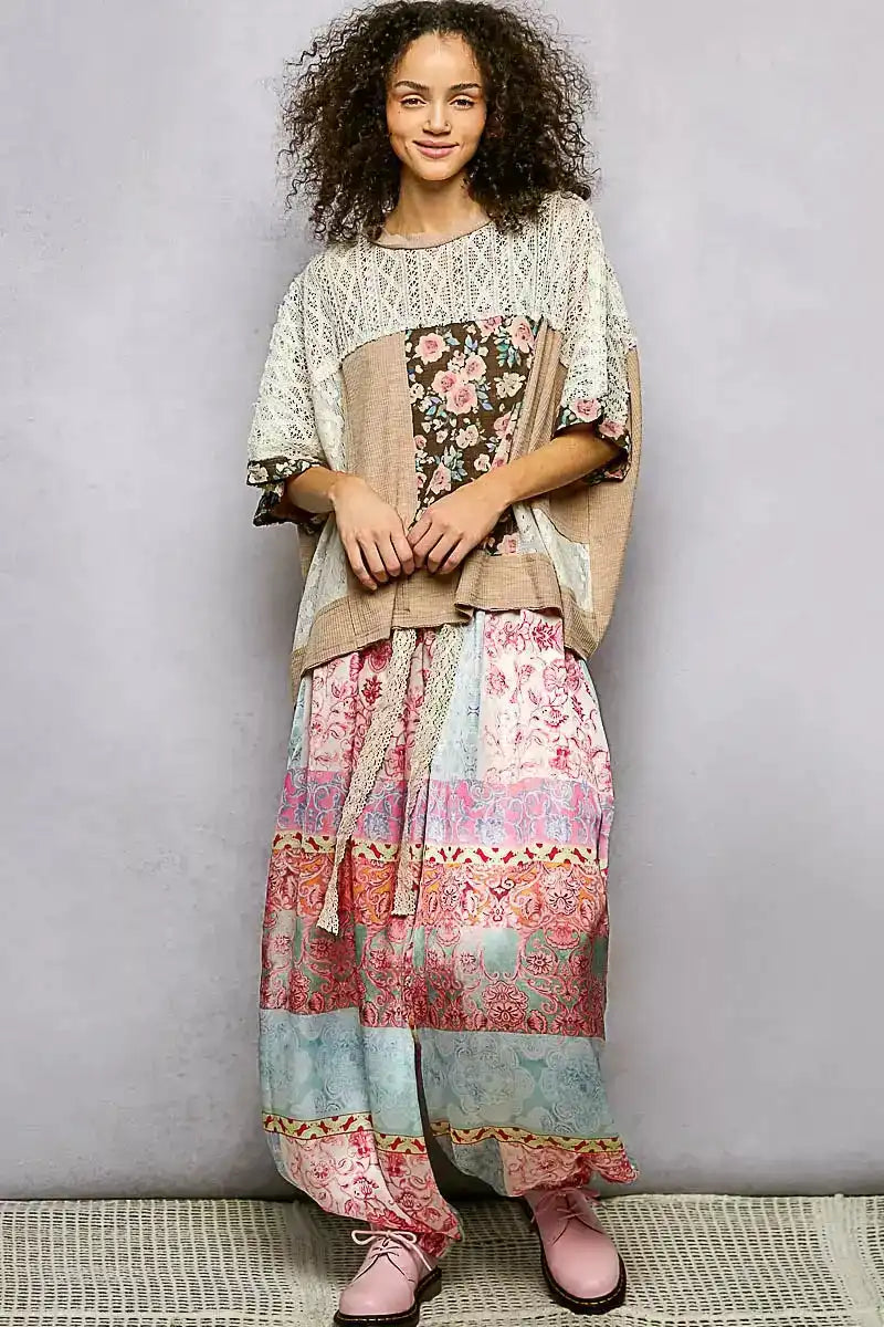 POL Floral Patchwork Lace Accent Blouse - Sleekdenim.com