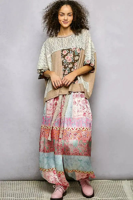 POL Floral Patchwork Lace Accent Blouse - Sleekdenim.com