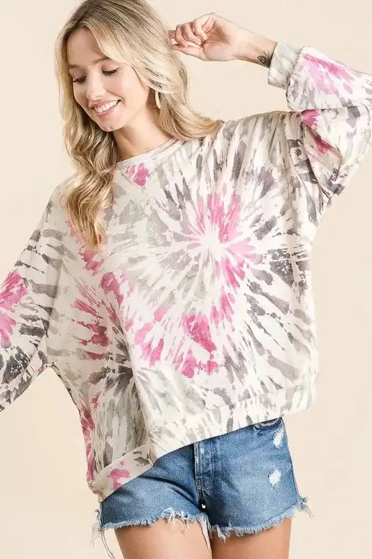 BiBi Tie Dye Print Terry Pull Over - Sleekdenim.com