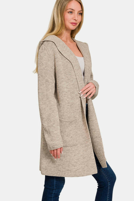 Zenana Hooded Open Front Sweater Cardigan | Sleekdenim.com