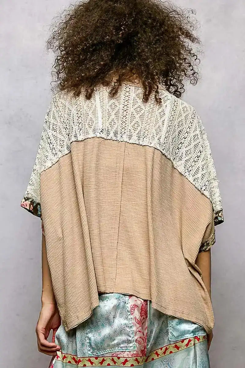 POL Floral Patchwork Lace Accent Blouse - Sleekdenim.com