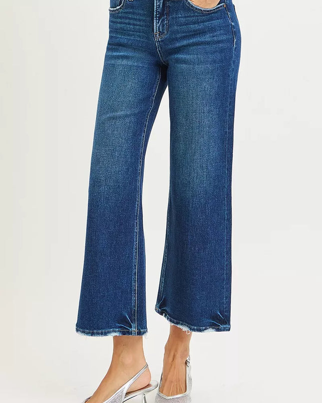 RISEN Tummy Control 4 Way Stretch High Rise Crop Wide Leg Jeans - Sleekdenim.com