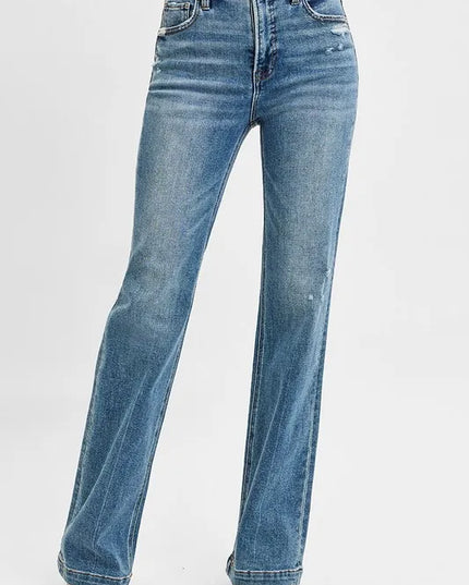 RISEN Full Size Distressed Detail Bootcut Jeans Plus Size - Sleekdenim.com