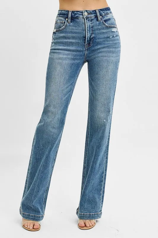 RISEN Full Size Distressed Detail Bootcut Jeans Plus Size - Sleekdenim.com