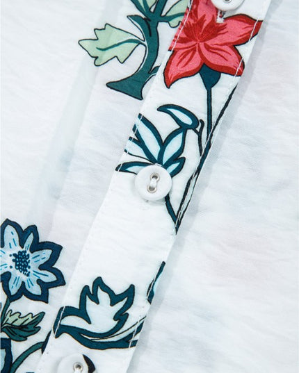 Floral Frilled V-Neck Long Sleeve Buttoned Shirt - Sleekdenim.com