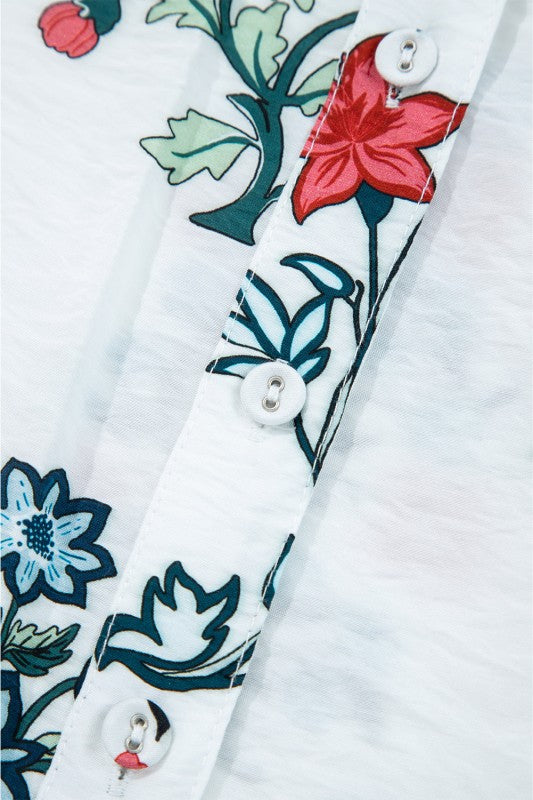 Floral Frilled V-Neck Long Sleeve Buttoned Shirt - Sleekdenim.com