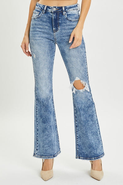 RISEN Full Size High Rise Distressed Flare Jeans | Sleekdenim.com