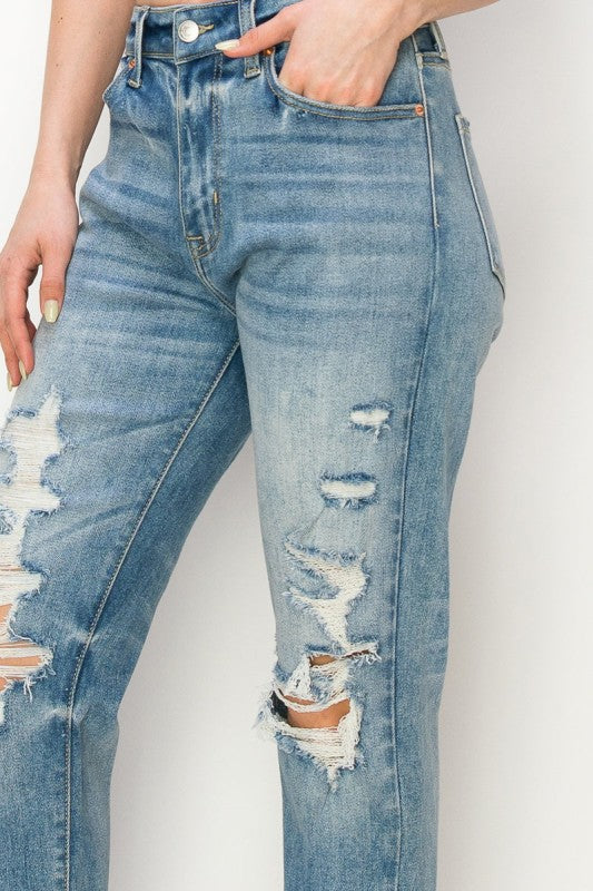AT1047MML High Rise Stretch Mom Jeans - Sleekdenim.com