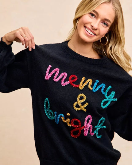 BiBi Tinsel Lettering Christmas Sweater - Sleekdenim.com