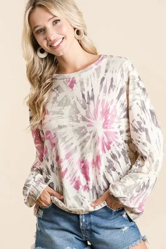 BiBi Tie Dye Print Terry Pull Over - Sleekdenim.com