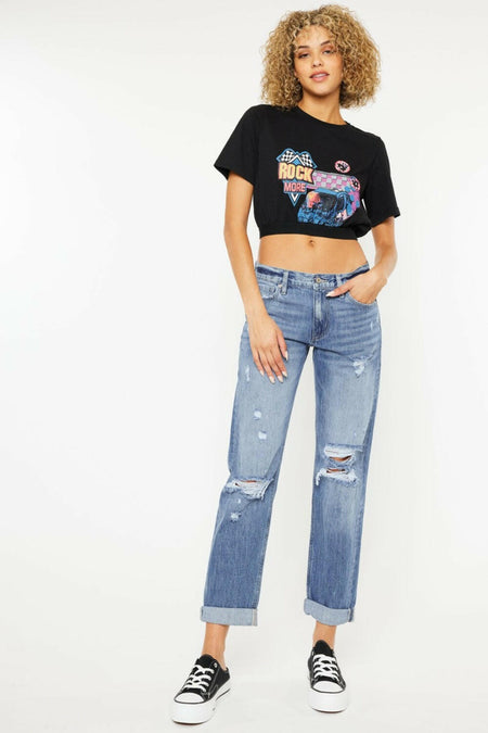 Kancan Mid Rise Distressed Straight Jeans | Sleekdenim.com