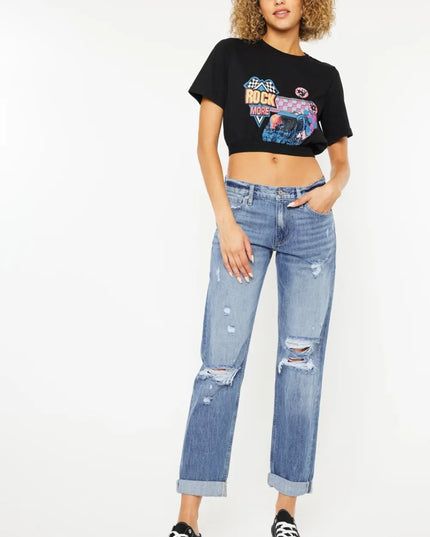 Kancan Mid Rise Distressed Straight Jeans - Sleekdenim.com