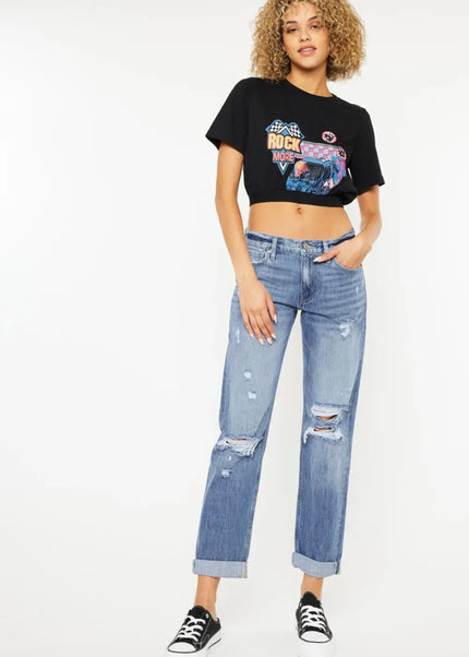 Kancan Mid Rise Distressed Straight Jeans - Sleekdenim.com