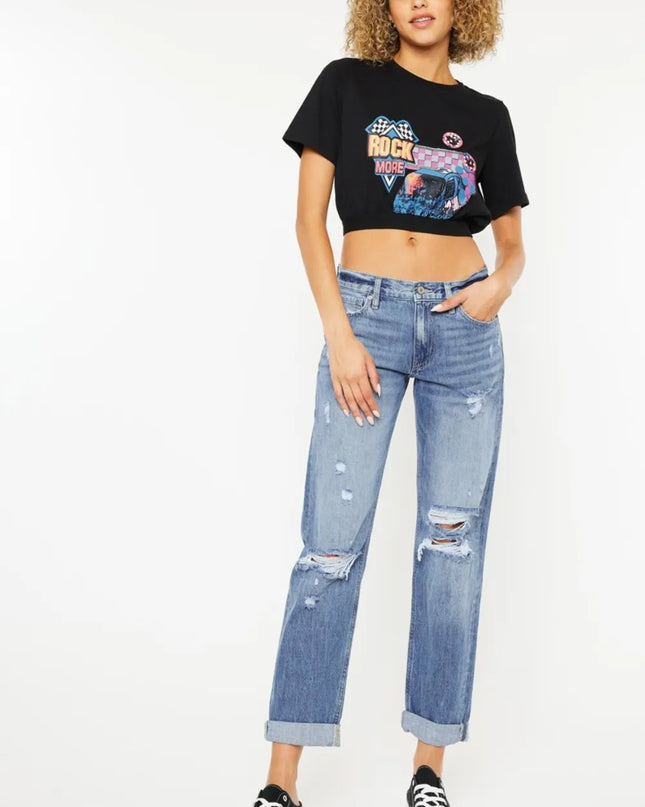 Kancan Mid Rise Distressed Straight Jeans - Sleekdenim.com