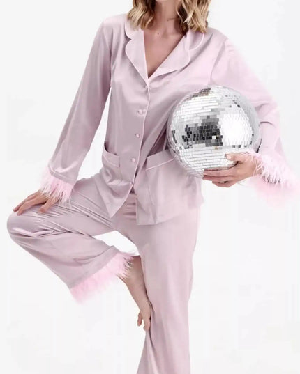 Silky Button Up Top and Pants Lounge Set - Sleekdenim.com