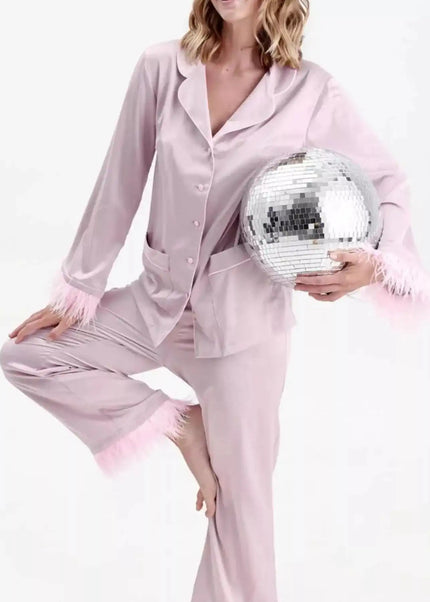 Silky Button Up Top and Pants Lounge Set - Sleekdenim.com