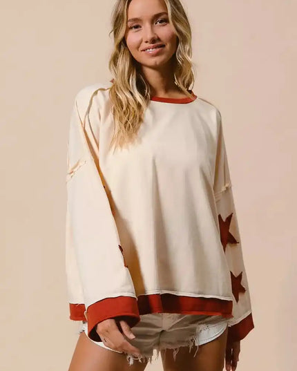 BiBi French Terry Top With Patch Detail Sweatshirt - Sleekdenim.com