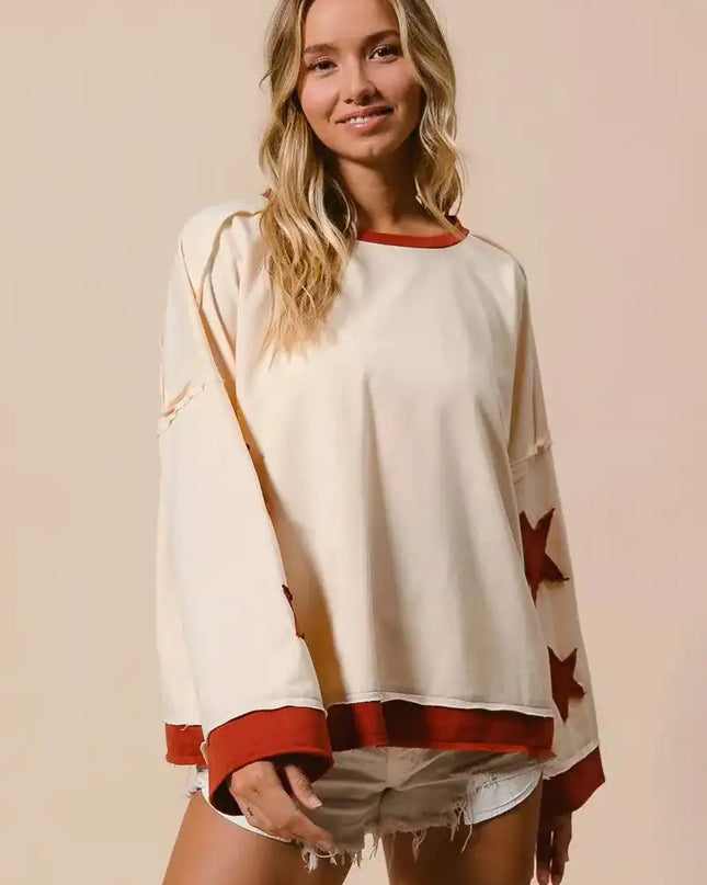 BiBi French Terry Top With Patch Detail Sweatshirt - Sleekdenim.com