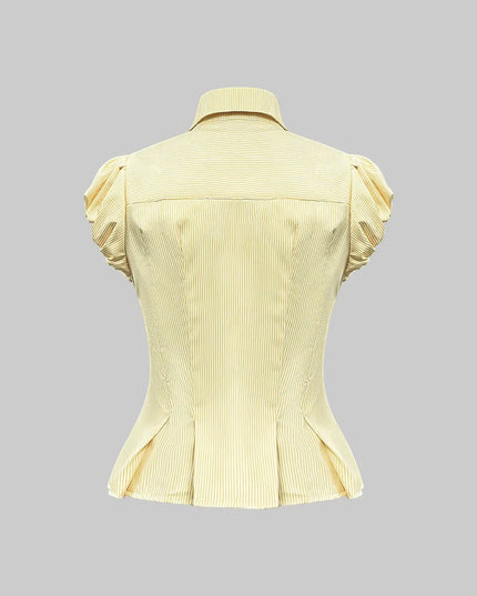 Striped Puff Sleeve Button-Up Shirt - Sleekdenim.com