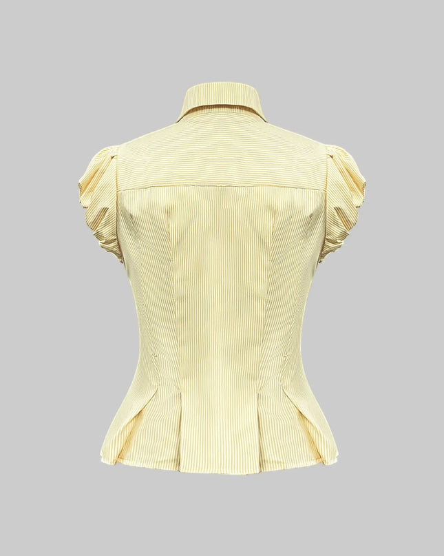 Striped Puff Sleeve Button-Up Shirt - Sleekdenim.com