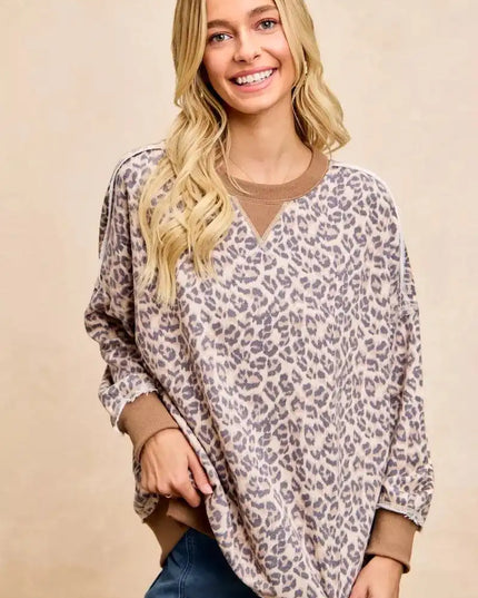 BiBi Leopard Printed French Terry Sweatshirt - Sleekdenim.com