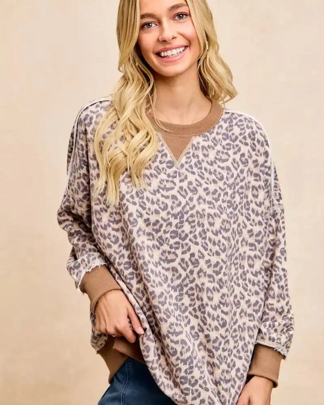 BiBi Leopard Printed French Terry Sweatshirt - Sleekdenim.com