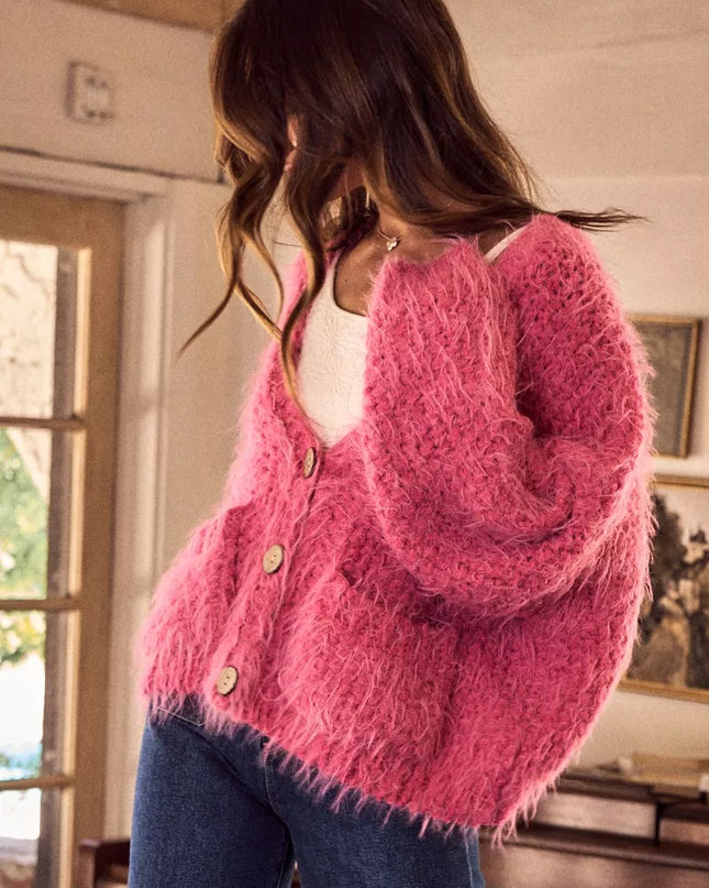 SO ME Soft Touch Hairy Loose Fit Cozy Sweater Cardigan - Sleekdenim.com
