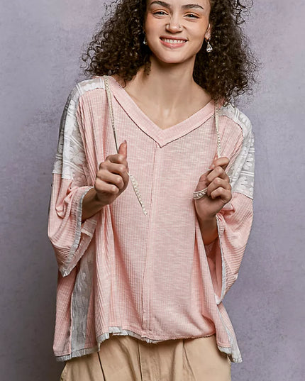 POL Short Sleeve Hoodie Top with Lace Detail - Sleekdenim.com