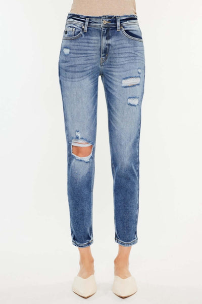 Kancan High Rise Distressed Mom Jeans | SLEEKDENIM.COM