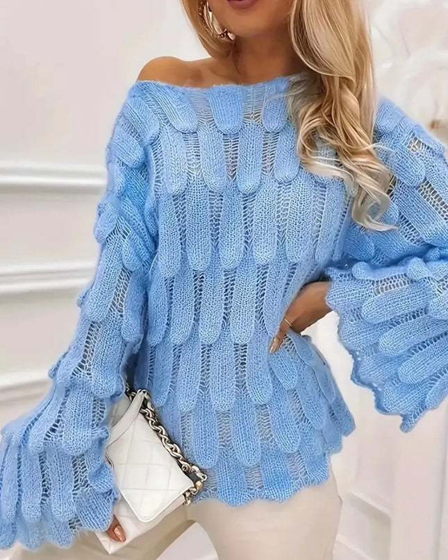 Textured Knit Bell Sleeve Knit Top - Sleekdenim.com