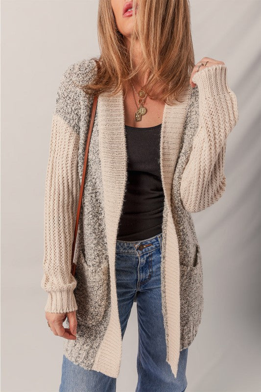 Colorblock Open Front Pocketed Cardigan - Sleekdenim.com