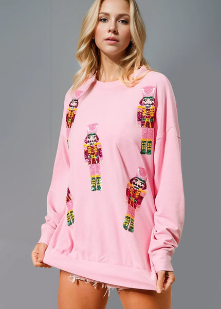 Double Take Sequin Nutcracker Round Neck Long Sleeve Sweatshirt - Sleekdenim.com