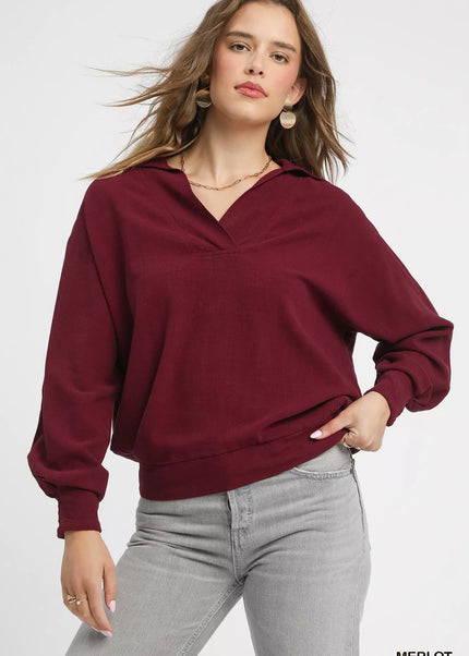 Umgee Linen Long Sleeves Elastic Hem Blouse - Sleekdenim.com