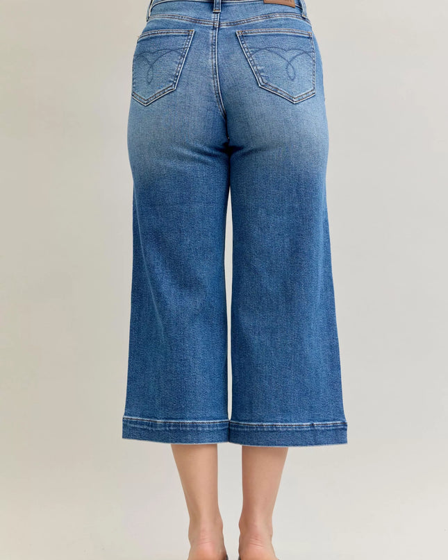 Judy Blue Mid Rise Crop Wide Leg Jeans - Sleekdenim.com