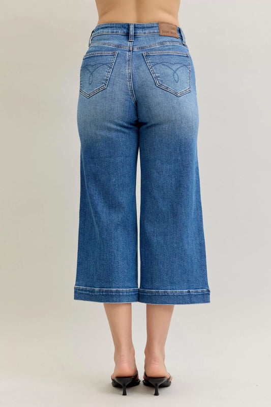 Judy Blue Mid Rise Crop Wide Leg Jeans - Sleekdenim.com